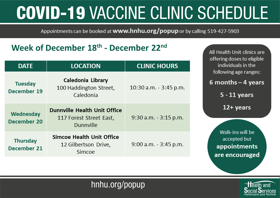 Book A COVID 19 Vaccine Appointment HealthUnit Haldimand Norfolk   COVID 19 Vaccination Clinic December 18 December 22 