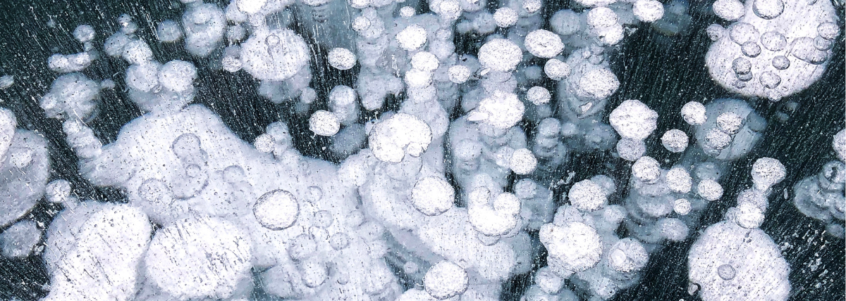 Methane Gas bubbles under a frozen lake