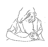 drawing of woman in cross cradle position for breastfeeding