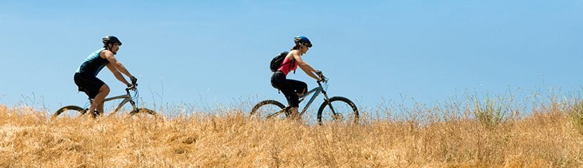 Bikers riding in a field